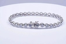 Bezel Diamond 9Ct Round Cut Lab Created Tennis Bracelet 14K White Gold Plated
