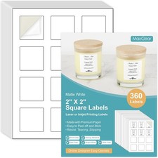 2" x 2" Square Labels, for Inkjet or Laser Printer Matte White Printable Sticker