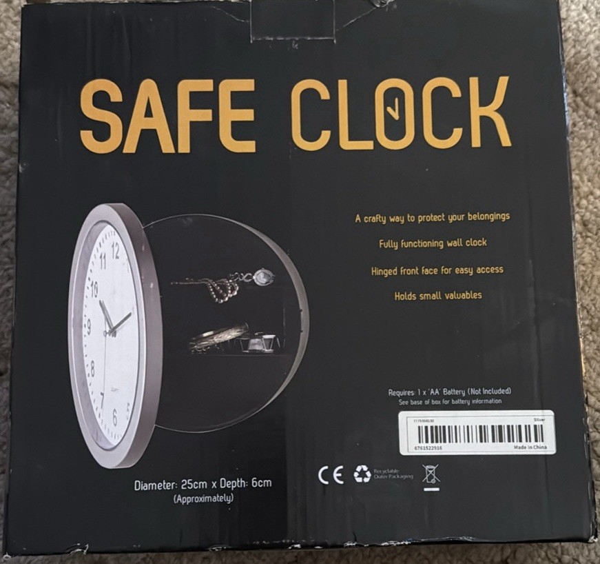 Wall Clock with Hidden Safe. NEW IN BOX.