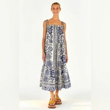 Farm Rio Blue Pineapple Garden Shoulder-Tie Midi Dress NWT | L