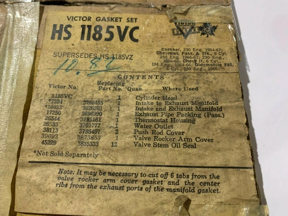 1964-67 Checker 230 eng; 1966 67 Chev Pass & Truck 6 Cyl 250 juego de juntas de culata de motor Foto 3 de 3