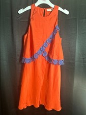 Tory Burch Orange Blue Lace Surplice Layered Sleeveless 100% Silk Dress - Sz. 8