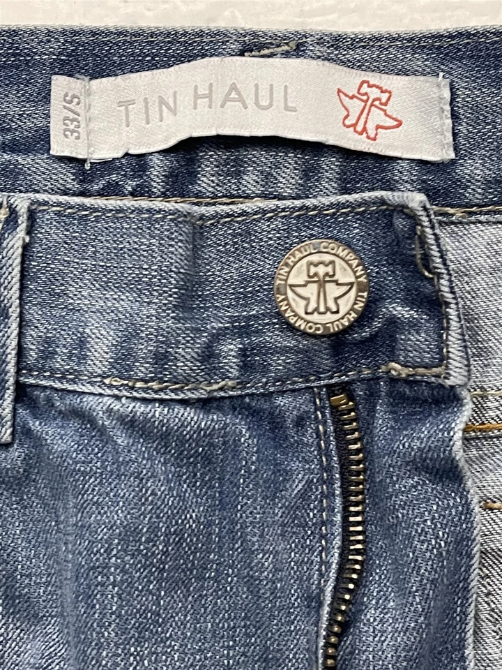 Pantalones de mezclilla Tin Haul 32 x 30 regulares rectos 100 % algodón lavado oscuro Foto 4 de 4
