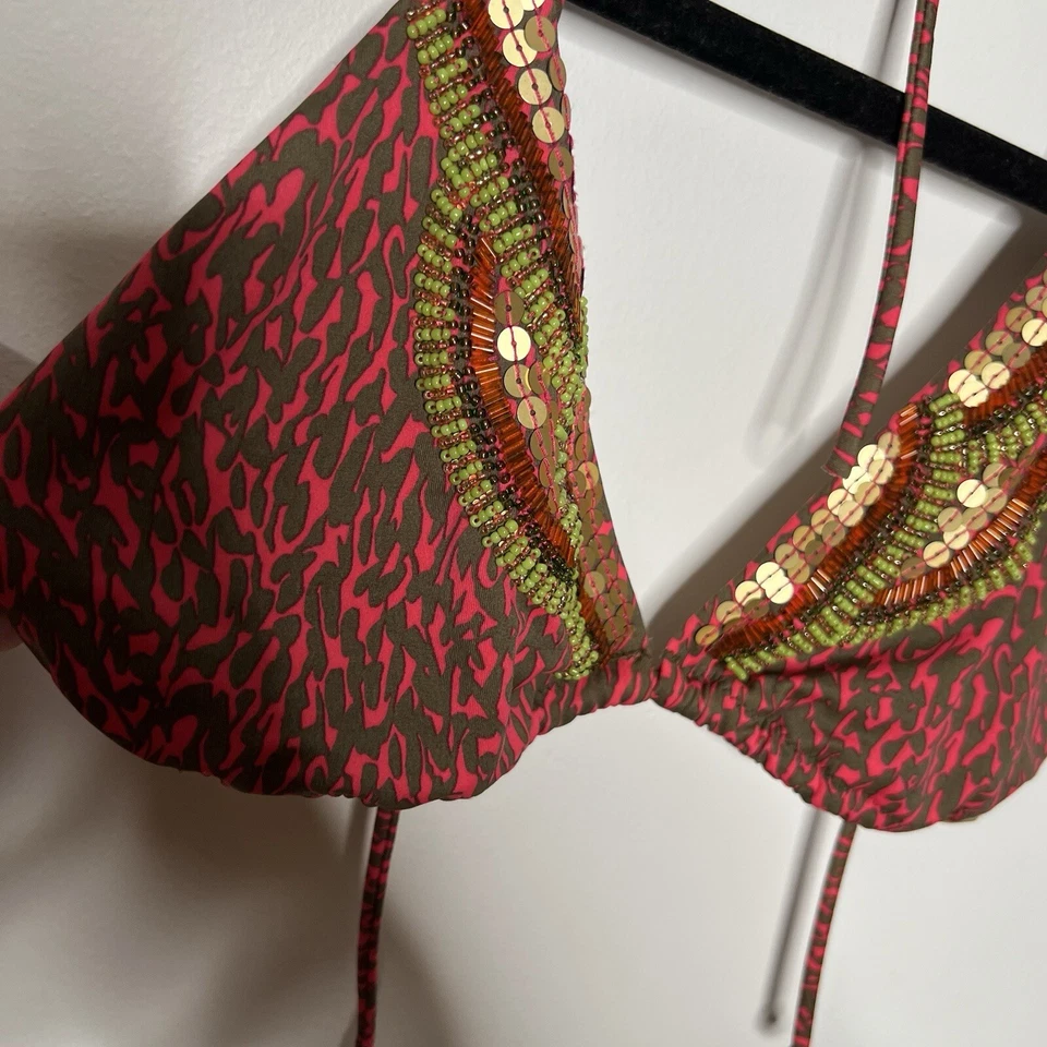 Bikini Vicroria's Secret Talla Grande Parte Superior Inferior Estampado Animal Cuentas Y2K Años 90 Foto 2 de 4