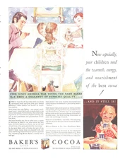 1930 Bakers Cocoa Vintage Print Ad Hot Chocolate Children Energy Nourishment