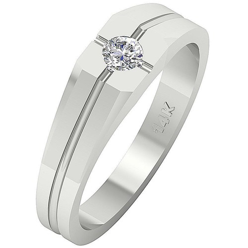 Men's Engagement Ring 0.20 Ct SI1 G Genuine Round Cut Bezel Set 14K White Gold - Picture 3 of 8