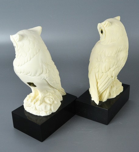 Arnaldo Giannelli Signed Italian Owl Sculpture Art Carved Set Pair 6" White - Picture 12 of 12