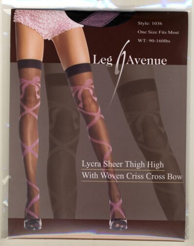 LYCRA SHEER WOVEN  PINK CRISS CROSS BOW THIGH HIGH STOCKINGS - Picture 1 of 1