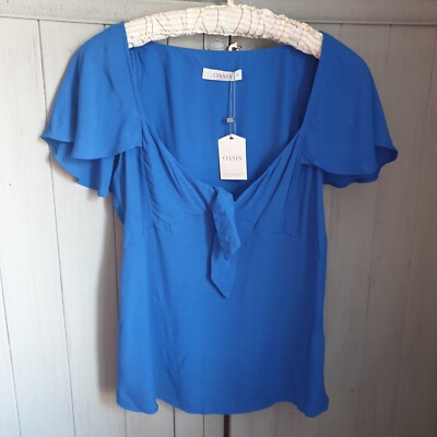 Oasis royalblaues Top Bluse Gr. 10 zum Binden 30er Jahre Stil Retro