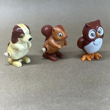 Lot of 3 Vintage TOMY 1977 Wind Up Walking Toy Owl Dog Squirrel Pocket Pet