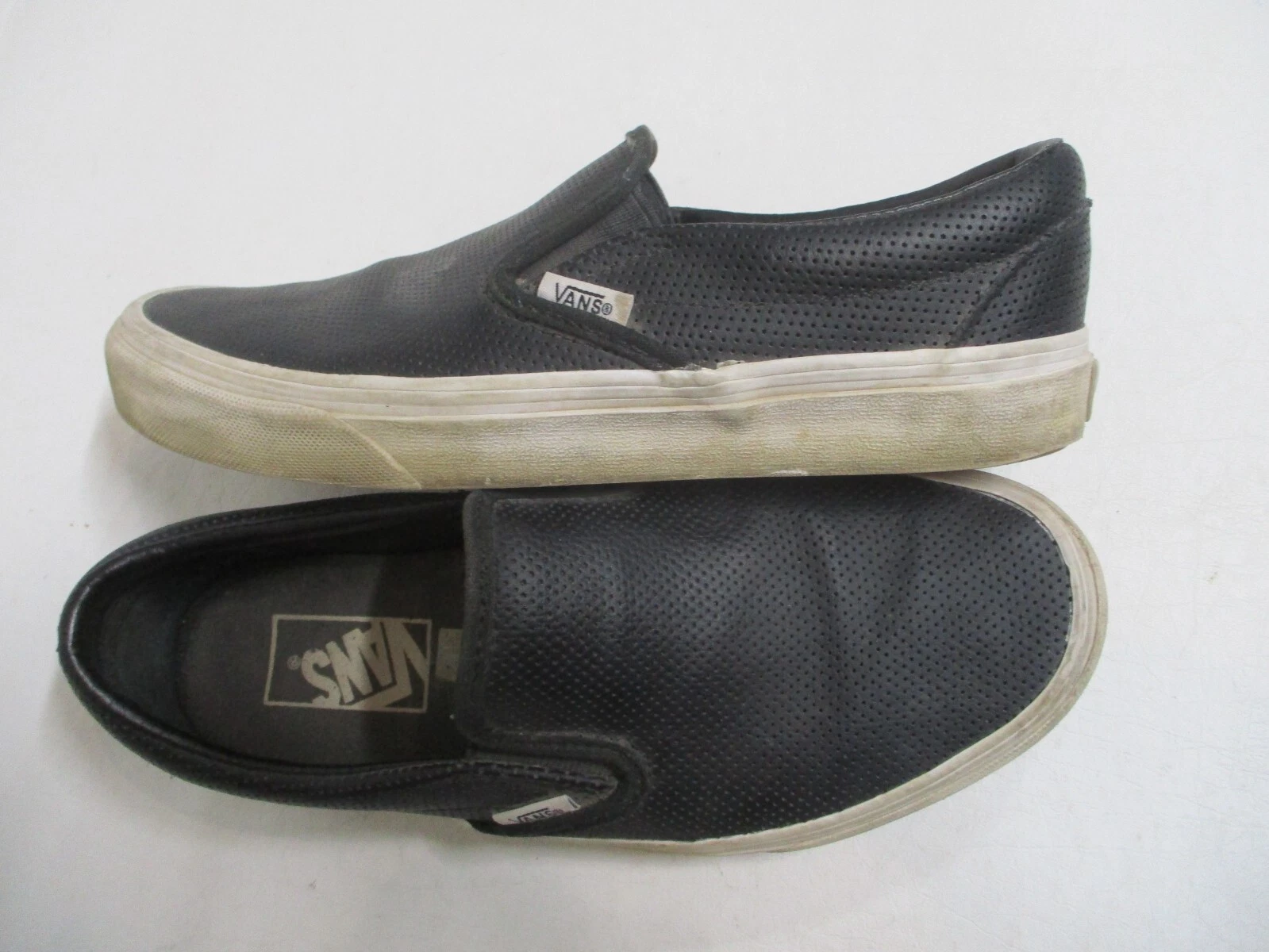 VANS black leather perforated sneakers skater flats shoes M 5.5 W 7