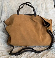 Mark & Graham Italian Suede Handbag Tote Purse Slouch Bag, Camel, Mono JLV