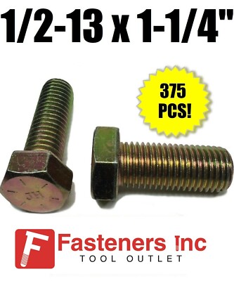 (Qty 375) 1/2-13 x 1 1/4'' Hex Bolt Zinc Plated Grade 8 Cap Screw Full Thread