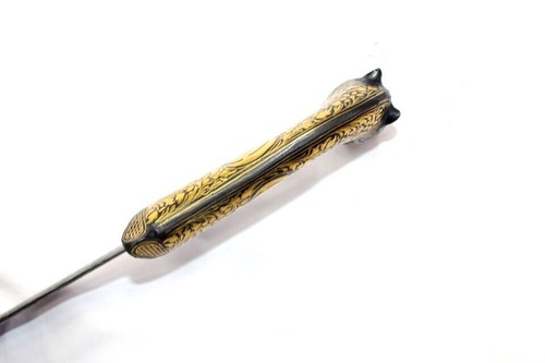 Sikh Katar Dolchmesser Damaststahl Klinge reines Gold Koftgari Inlay Arbeit H850 - Bild 6 von 10