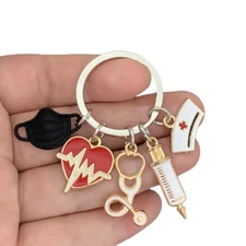 Mini Metal Nurse Doctor Medical Charms Key Ring - New