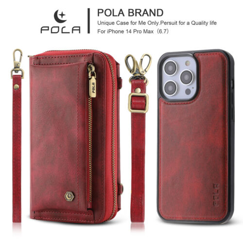 For iPhone 15 14 13 12 11 Pro Max Plus Pola Shoulder Bag Wallet Strap Phone Case - Picture 1 of 15