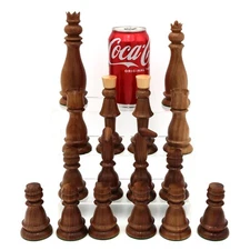 Oversize MCM Chess Set Carved Wood Complete 32 Pc 5.75" High No Board Ex Cond