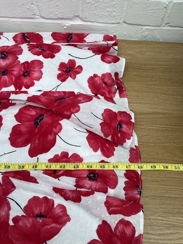 M&S Per Una Poppy Dress UK 18L Midi Cotton Aline Floral White Red/Pink Travel - Picture 12 of 14