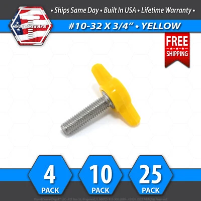 THUMB SCREW DEPOT #10-32 x 3/4" Thumb Screw Stainless Steel - Yellow Tee / Wing Knob - USA