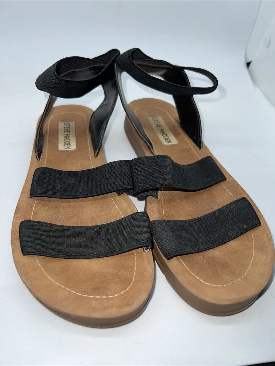 Steve Madden Black Raffy Sandal, Women's Size