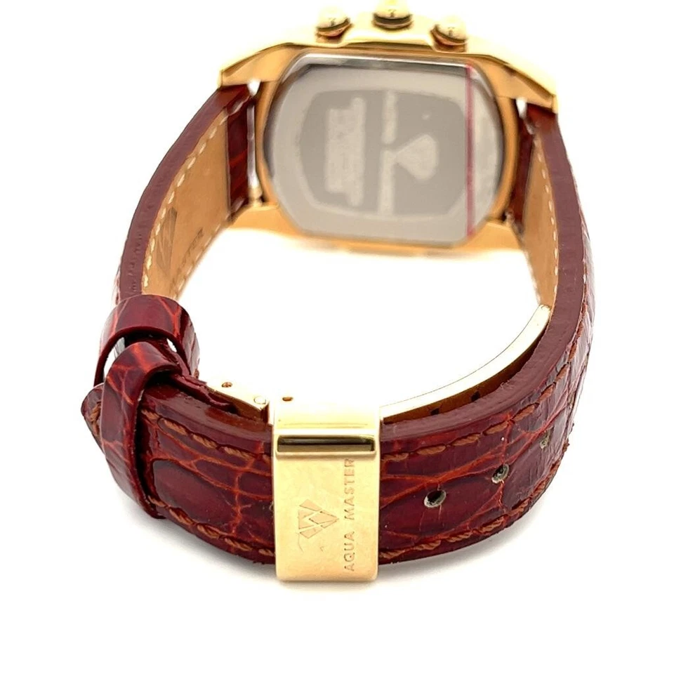 Relógio feminino Aqua Master mostrador amarelo pulseira de couro borgonha #W20_2 - Imagem 3 de 4