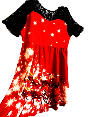 Nextmia Fashion Christmas Red Dress Santa In Deer Sleigh Size 22 Black Lace  Top | eBay
