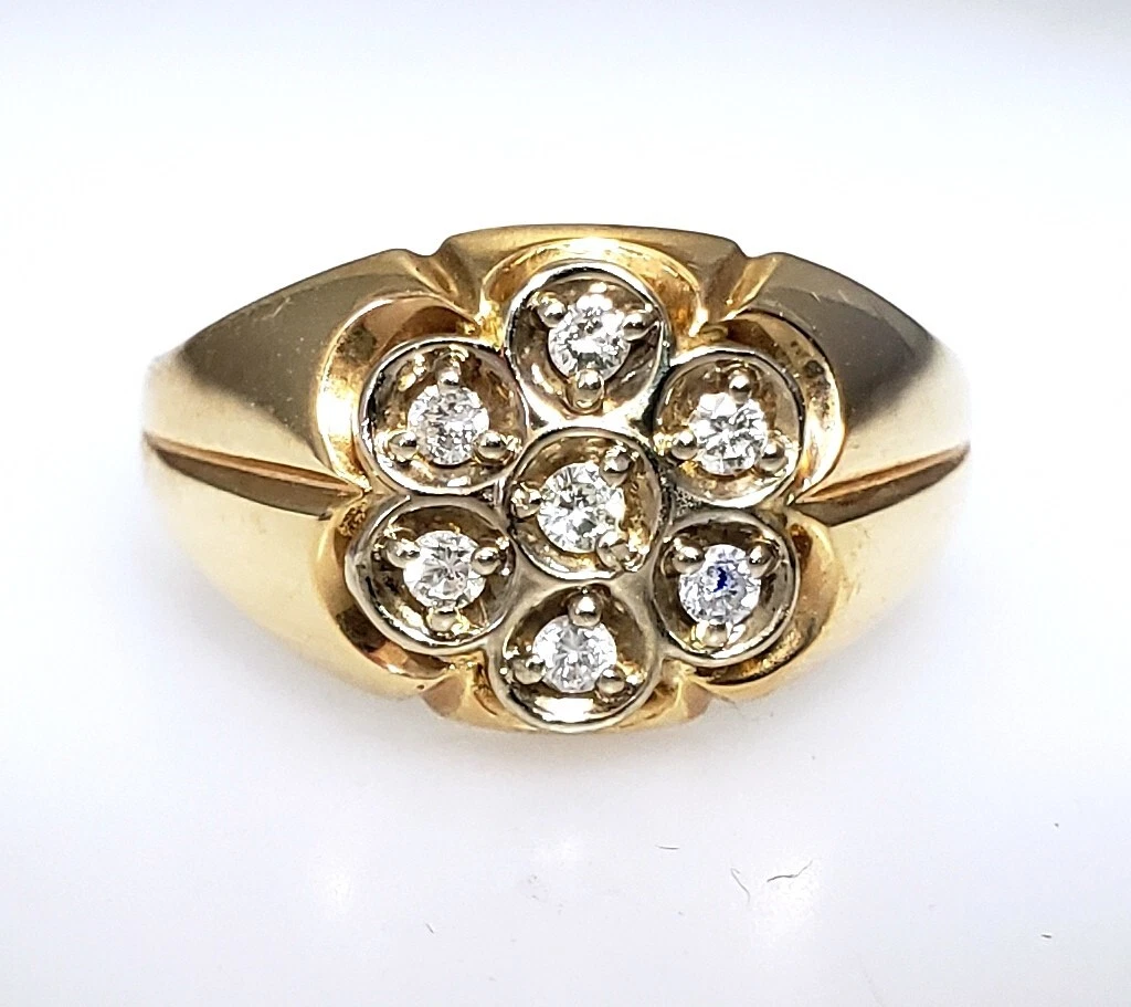 Vintage 14K Yellow Gold 7 Diamonds Men s Cluster Ring 4 gr. Size