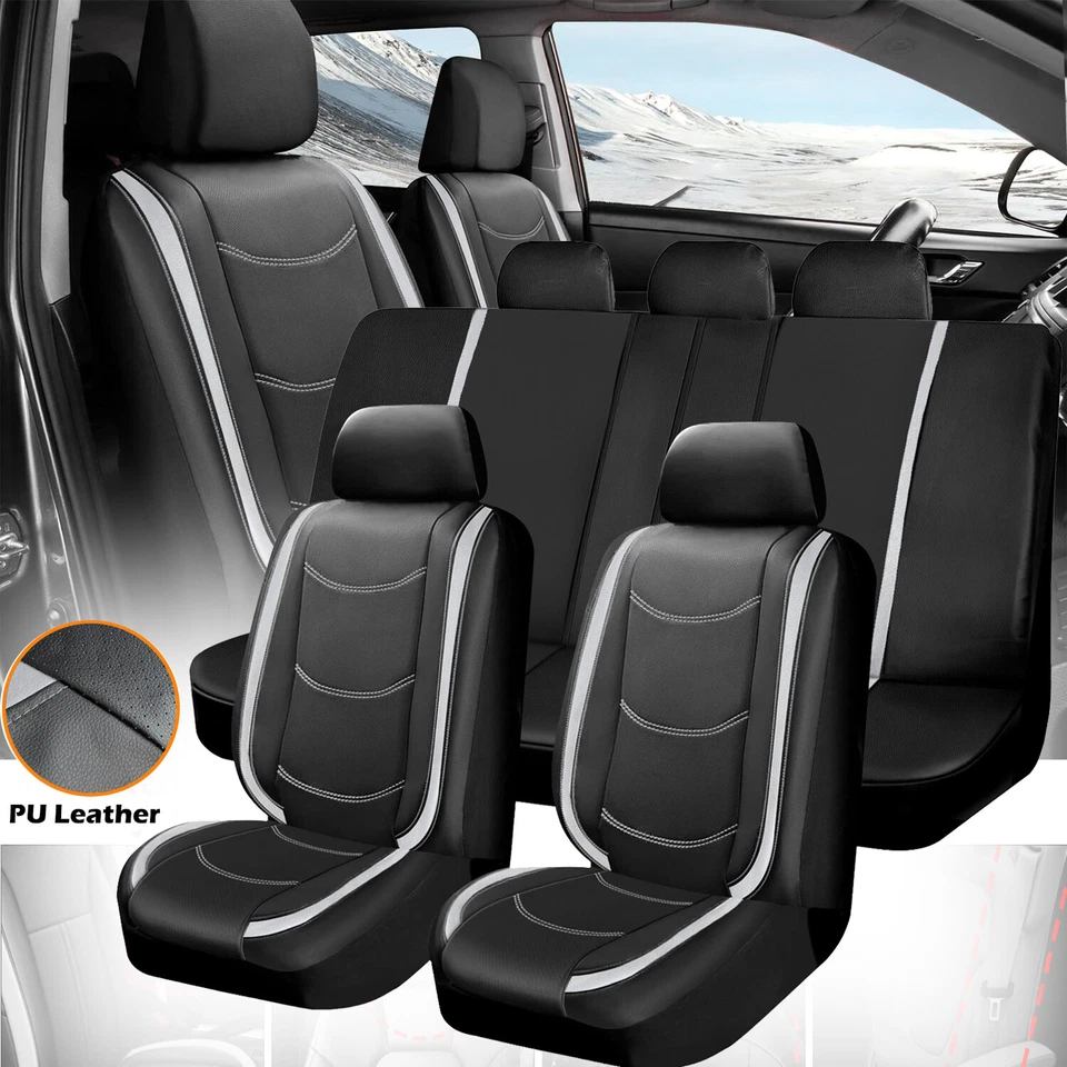 For Volkswagen Car Seat Covers 5-Sit Front Rear Protector PU Leather Full Set Foto 2 de 4