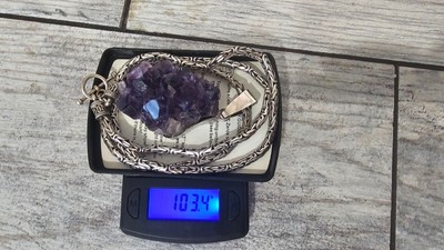  SCHWERE 925 Vintage Sterlingsilber Kette Halskette & RIESIGER Amethyst Anhänger 103g