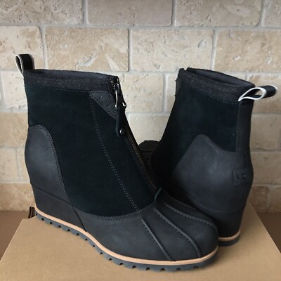 UGG Reggie Black WP Leather Zip Wedge Boots Booties Shoes Size US