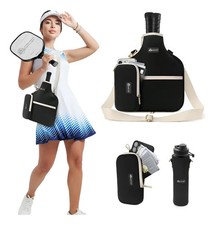 Pickleball Crossbody Bag Adjustable Sling Bag with Water Bottle Holder
