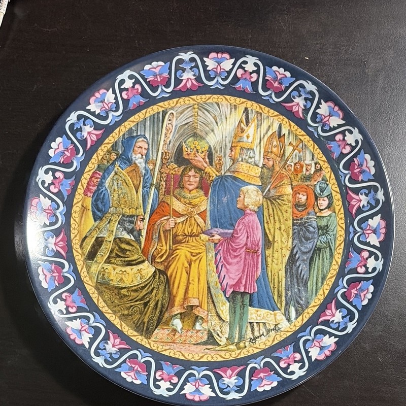 Round Multicolor Decorative Collector Plate - Medieval Royal Court Scene