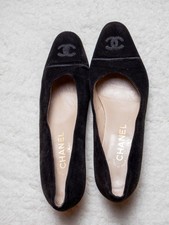 Chanel CC Low Heel Pump Cocomark US 39 Black Suede Authentic Pre Owned