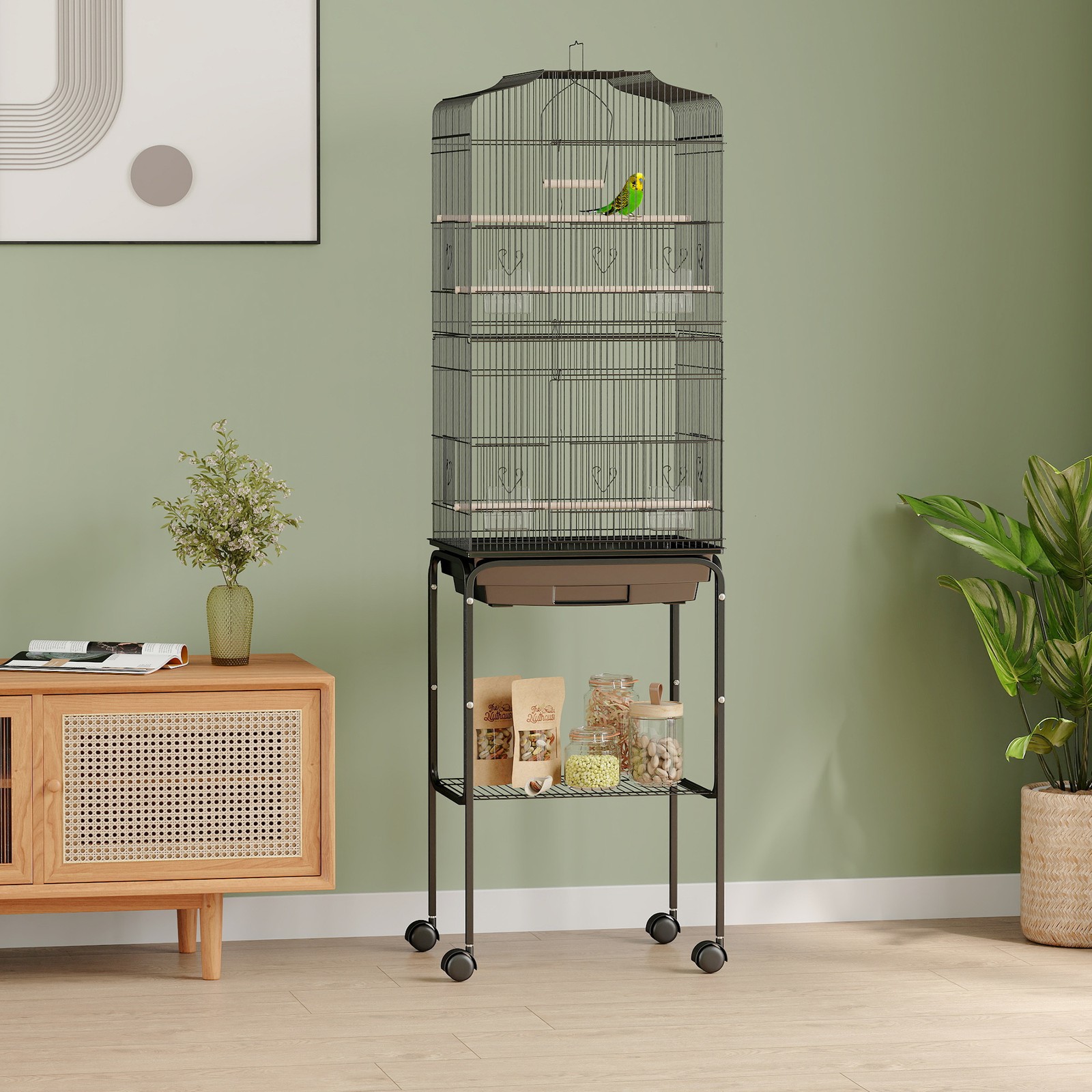 153cm Large Bird Cage Metal Cockatoo Parrot Macaw Wheels Removable Tray ...