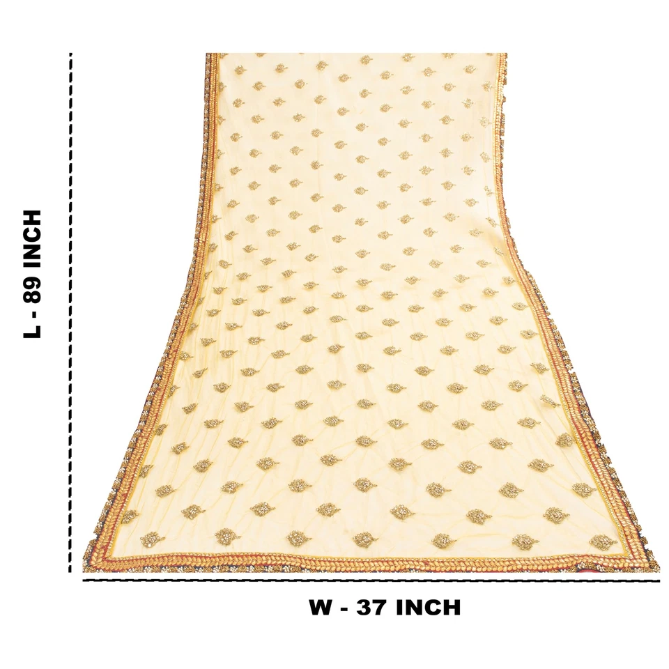 Velo bufandas Zardozi amarillas malla red dupatta/estola vintage sánscriti cuentas a mano Foto 4 de 4