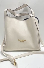Kate Spade White Solid Bucket Drawstring Bag Medium Magnetic Leather