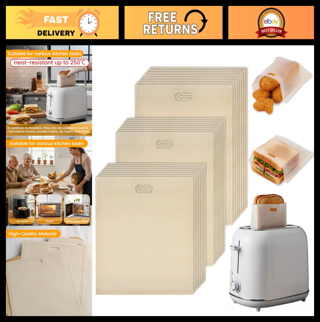 24 Pack Reusable Toaster Bags - Non-Stick, Heat Resistant, Easy Clean Grilled Ch
Opens in a new wind