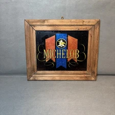 Vintage Michelob Beer Wood Framed Mirror Glass Advertising Sign. Man Cave or Bar