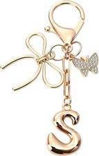 Bubble Initial Keychain with Bow Butterfly - Gold Letter Bag Charms for Women,