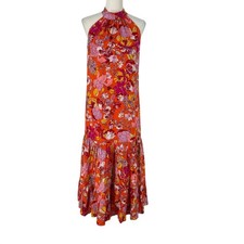 Vince Camuto Womens Orange Floral Halter Tiered Maxi Dress Size S Maximalist