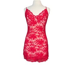 Victoria  s Secret Red Stretch Lace Nightie Chemise Size Large Sheer