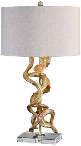 Modern Table Lamp 28 1/2" Tall Bright Gold Leaf Oatmeal Shade Living Room House - Picture 2 of 2