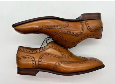 Barker Black Men 10 Brown Leather Brogue Wingtips Oxfords French Toe Dress Shoes