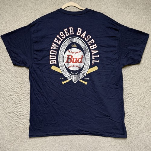 Budweiser Baseball Shirt MENS XL Navy Blue Double-Sided Graphic Cotton Tee NEW! - Picture 3 of 7