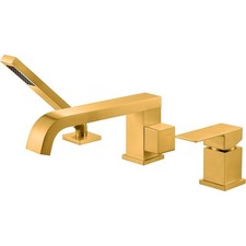 Deck Mount Tub Filler with Sprayer Brushed Gold Bathtub Faucet with Diverter