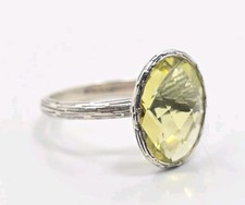 Beautiful Modern Sterling Silver 925 Green Yellow Oval Detailed Ladies Ring Sz 9