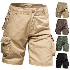 Men Casual Chino Cargo Shorts Elastic Waist Drawstring 6 Pockets Summer Trousers