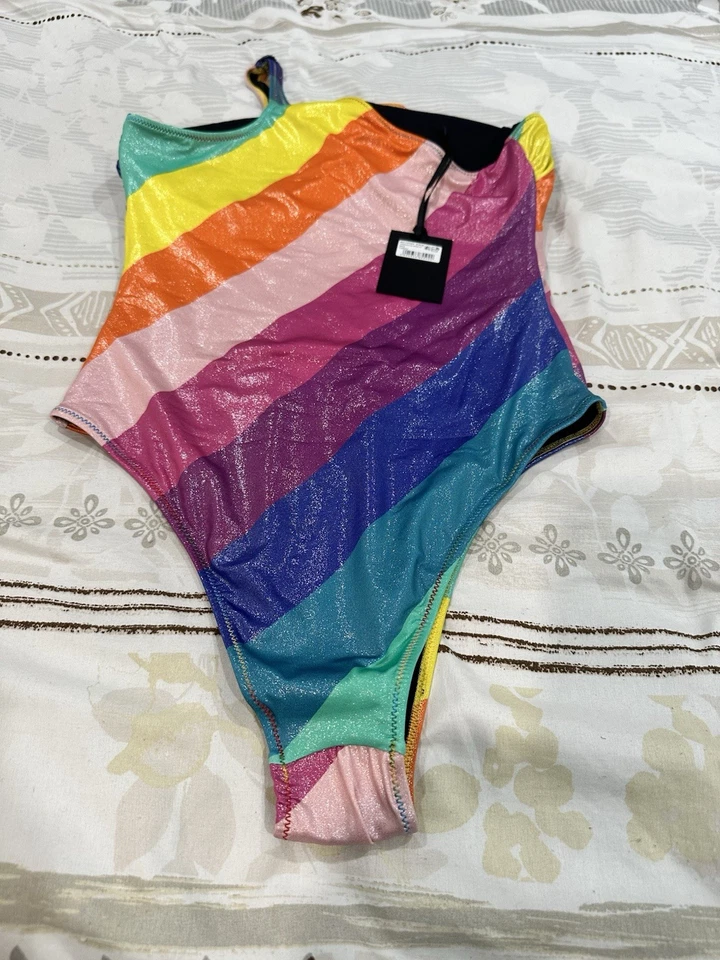 TRAJE DE BAÑO Kurt Geiger Kensington M Un Hombro Una Pieza Arco Iris Metálico Italia Foto 2 de 4