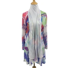 Jess & Jane Cardigan Women L Large Mesh Drape Sheer Open Front Waterfall Stretch