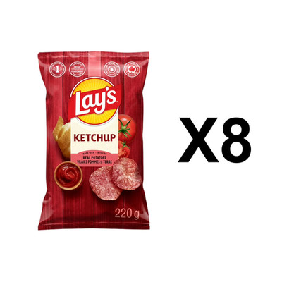 Lay's Ketchup Flavored Potato Chips 220g Canadian Crisp Snack Pack (8 Packs)
